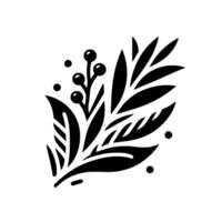 Elegant Monochrome Botanical Illustration A stylized arrangement featuring leaves, berries, and floating dots in a minimalist . vector