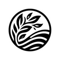A minimalist, monochromatic featuring stylized plant life and water lines within a circular frame, evoking themes of growth and serenity. vector