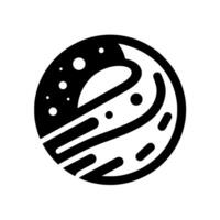 Abstract Black and White Planetary A stylized celestial body featuring textured zones and dotted accents, set against a stark white backdrop. vector