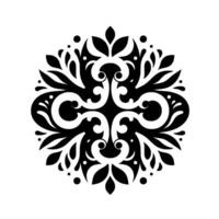 Ornate Symmetric Black and White Floral Mandala with Decorative Swirls and Dots on a Clean Background. vector