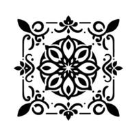 Intricate Black White Geometric Floral Mandala with Decorative Frame, Ornamental Pattern on White Background vector