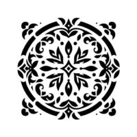 Symmetrical Black and White Floral Pattern Centered Within Circular Border, Decorative , Isolated on White Background. vector