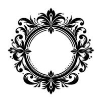 Elegant Black and White Circular Frame with Floral and Curvilinear Ornaments for Decorative and Purposes. vector