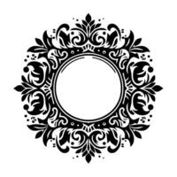 Intricate symmetrical black floral frame with a central white circle, classic and elegant, on a white background. vector