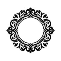 Intricate Black and White Oval Frame with Ornate Flourishes, Leaves, and Symmetrical Symmetry, Isolated Against a White Background. vector