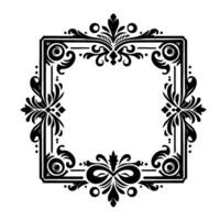 Intricate Black and White Ornamental Square Frame Featuring Detailed Floral and Scrollwork Elements. vector