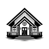 A symmetrical, black and white illustration of a house with a porch, porch, and gabled roof, showcasing a minimalistic and architectural . vector