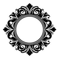 An Elegant Black and White Ornamental A Circular Frame with Intricate, Flowing Floral and Scroll Elements, Perfect for Logos or Decorative Embellishment. vector