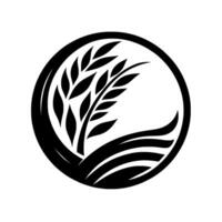 Monochromatic Wheat Stalk Inside a Circular Frame, Symbolic of Harvest and Agriculture, Against a White Background. vector
