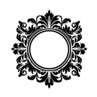 Elegant Black and White Circular Floral Frame Illustration for Invitations, with Ornamental Foliage Surrounding a Central Circle. vector