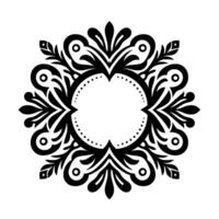 Intricate Black and White Ornament with Floral and Geometric Elements, Circular Frame vector