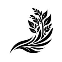 Elegant Black and White Floral Composition A stylized illustration of a curved featuring leaves and berries, against a stark white background. vector