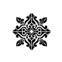 Symmetrical black ornamental flourish , featuring stylized leaves and swirling patterns, creating a decorative symmetrical on a white background. vector