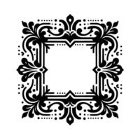 Ornate Black White Square Frame with Flourishes, Dots, and Floral Elements Centered on a White Background, Evoking Classic Elegance. vector
