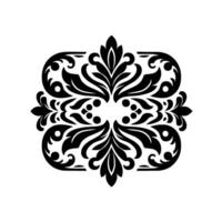 Ornate Black and White Damask Featuring Floral Elements, Symmetrical Composition, and Detailed Scrollwork on a Clean White Background. vector