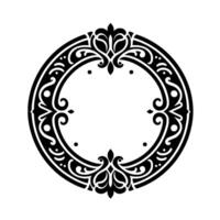 Intricate Black and White Ornamental Circle Floral and Swirls Pattern with Ornate Flourishes on a Clean White Background. vector