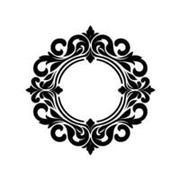 Ornate Black and White Circular Decorative Frame, Symmetrical Floral Elements, Elegant , Blank Center. vector