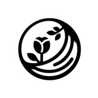 Minimalist Black and White Circular Featuring a Stylized Rose, Leaves, and Gradated Lines, Ideal for Organic Branding. vector