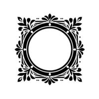 Elegant Black and White Floral Frame with a Circle and Square Combination on a Clean White Background, Suitable for Decorative Designs vector