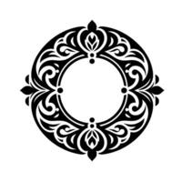 Intricate Black and White Circular Ornamental with Floral and Scrollwork Motifs, Centered Blank Space vector