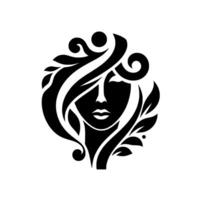 Artistic Black White Silhouette of a Womans Face Integrated with Floral and Leaf Elements, Creating a Symbolic and Elegant vector