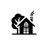 Simplified Black and White Illustration of a House with Tree and Smoke, Depicting Home Comfort. vector