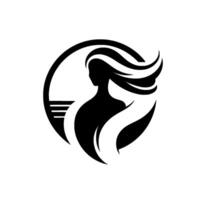 Elegant Silhouette of a Woman with Flowing Hair Encased in a Circle with Abstract Elements, Creating a Modern and Sophisticated . vector