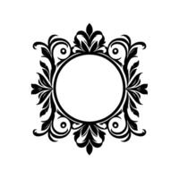 Intricate Black Floral Crest with Central Circular Void, Featuring Ornate Leaves and Spirals, Against a White Background. vector