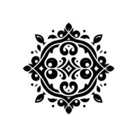 Elegant Symmetry Intricate Black and White Floral Ornament with a Circular and Angular vector