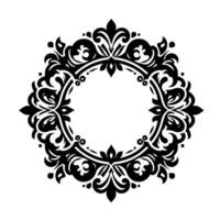 Intricate Black and White Circular Ornamental with Floral and Swirl Motifs, Ideal for Decorative Framing and Elegant Branding. vector