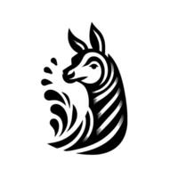 Artistic black and white zebra head , with bold stripes and dynamic waterlike elements, set against a clean white backdrop. vector
