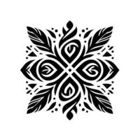 Symmetrical Black and White Floral with Intertwined Elements and Delicate Details on a White Background. vector