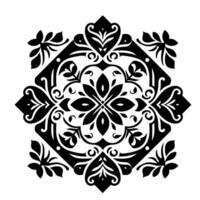 Symmetrical Black and White Floral Mandala with Intricate Foliage and Geometric Elements, Perfect for Pattern Making vector