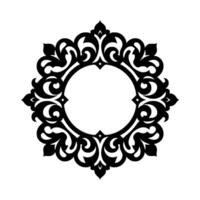 Elegant Black White Circular Ornamental Frame with Scrolling Flourishes and Detailed Filigree, centered on a plain white background. vector
