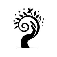 Stylized Black and White Hand Tree Symbolic representation of growth, nature, and nurturing. Spiraling, leafadorned branches forming a hand. vector