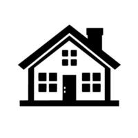 Vectorized, symmetrical, twodimensional illustration of a house with a chimney, windows, and door in a clean, modern style on a white background. vector