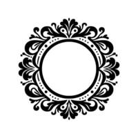 Intricate black and white circular , reminiscent of a baroque frame, centered around a blank space for customization. vector