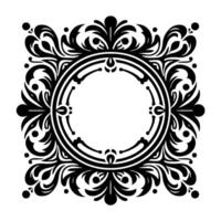 Ornate Black and White Circular Frame with Floral and Leaf Motifs, Square Border on a White Background, Elegant and Decorative . vector