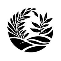 Black White Circular Stylized Foliage in a Circle Representing Growth Harmony. vector