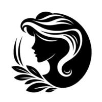 Elegant Silhouette of a Woman with Flowing Hair and Laurel Wreath , Monochromatic . vector