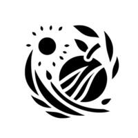 Simplified Black and White A stylized sun, a fruit with segmented features, and surrounding organic shapes creating a balanced, circular . vector