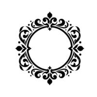 Ornate Black and White Circular Decorative Frame with Intricate Swirls, Leaf Designs, and Dot Accents on a White Background. vector