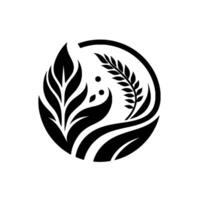 Stylized Black and White Featuring Leafy Botanical Elements Enclosed within a Circle, Evoking Natural Elegance and Simplicity. vector