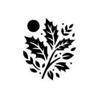 Elegant Black and White Holly Arrangement with a Circular Accent, Evoking Minimalist and Botanical Harmony vector