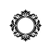 Elegant Black and White Circular Floral Frame with Ornate Foliage and Empty Center on a Clean Background. vector