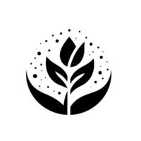 Abstract black and white minimalist plant , featuring stylized leaves with dot accents, showcasing nature and growth. vector