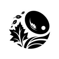 Abstract Circular Composition of Black Leaves, Seed, Petals, and Shapes on a White Background, Artistic Silhouette. vector