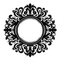 Intricate Black and White Circular Ornamental Featuring a Central Empty Circle Surrounded by Floral and Swirling Patterns, Ideal for Decorative Embellishment. vector