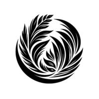 Elegant black and white floral showcasing stylized leaves arranged in a circular, symmetrical composition with a minimalist aesthetic on a clean white background. vector