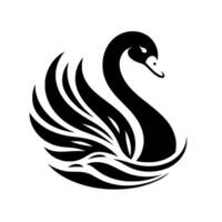 Elegant Black Swan Silhouette Artistic Minimalist Depicting Graceful Curve and Flowing Wings with Water Representation on White Background. vector